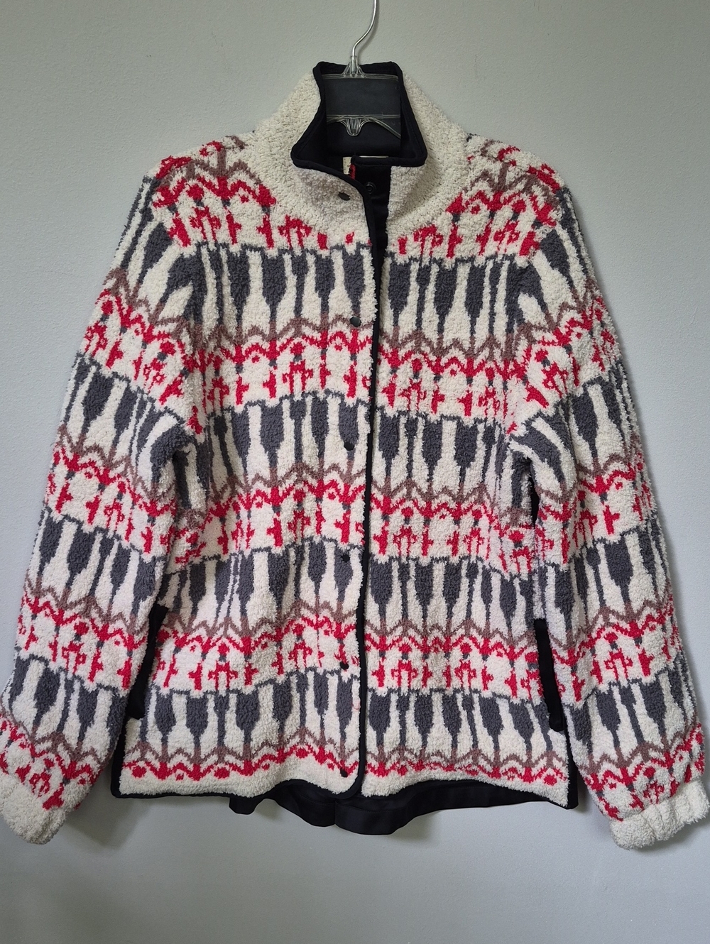 Antropologie Sleeping on Snow Nordic Patterned Sherpa Jacket Wommens L Fair Isle